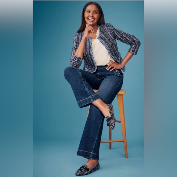 TALBOTS SPACE DYED TWEED Long Sleeve JACKET Front patch pockets and topstitching - Picture 2 of 8